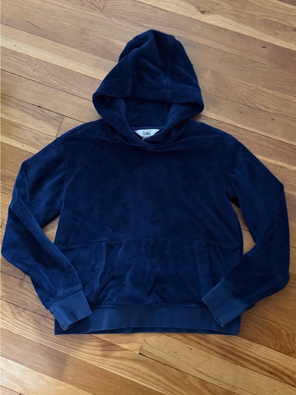 Athleta Girl L/12 Navy Velour Feelin’ Good Hoodie w/Thumbholes